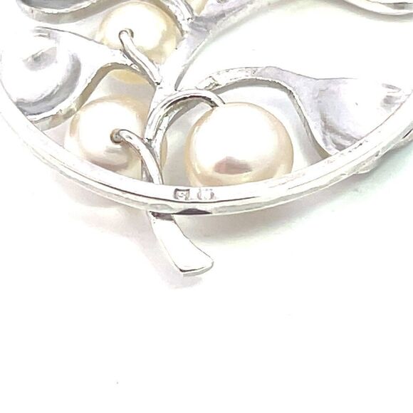 Mikimoto Estate Akoya Pearl Circular Flower Brooch Pin Sterling Silver M421 - Picture 3 of 12